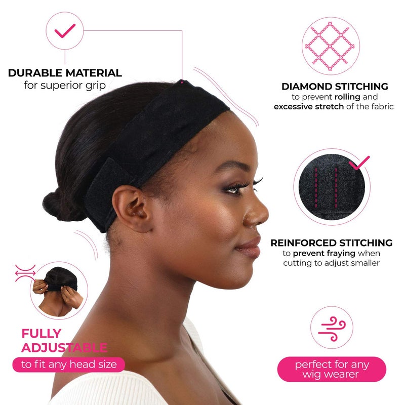 MILANO COLLECTION WiGrip, The Original Comfort Grip Band, Adjustable Wig Bands for Women Provides Glueless Support, Non-Slip Wig Grip Headbands for Women Tension-Free, One Size Fits All, Black, 2 Pack - Image 2